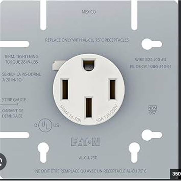 Eaton AH1168W-C-BX-L Range Receptacle 50A 4-Wire NEMA 14-50R