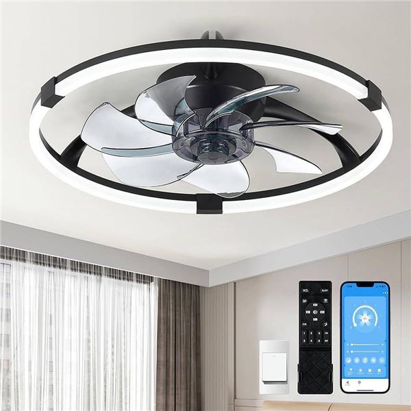 Linboro Low Profile Ceiling Fan Black New