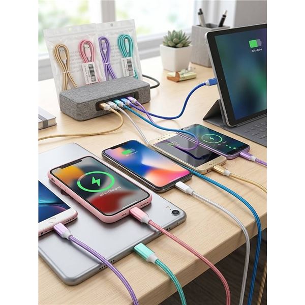 12 Braided USB-C Charger Cables Mixed Colours