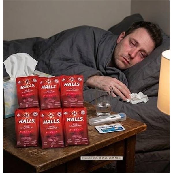 6 Packs Halls Relief Cherry Flavour 30 Lozenges Each