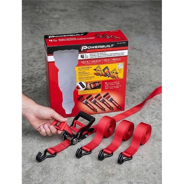 Powerbuilt 4-Piece Ratchet Tie Down Set