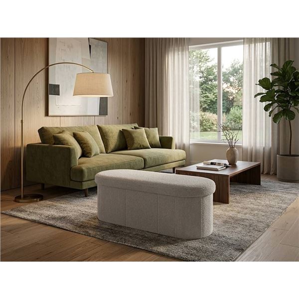C110 Grey Oval Storage Ottoman Bench 110x38x38 cm