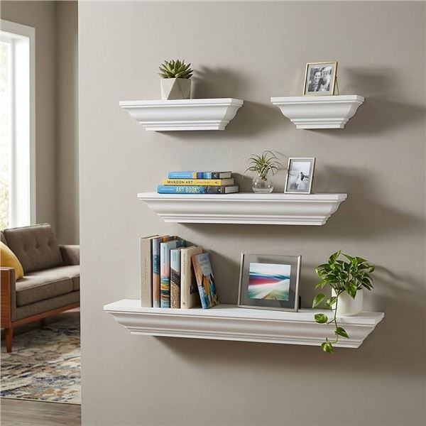 SRIWATANA 24" White Solid Wood Floating Shelves Set of 4