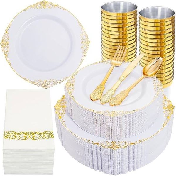 PRESTEE 350-Piece Gold Dinnerware Set