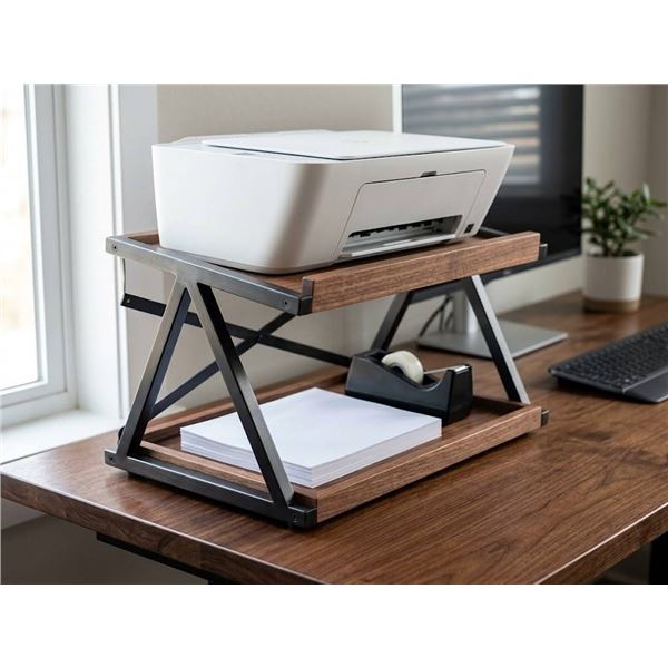 Fydeamer Printer Stand Desk Organizer Wood and Metal