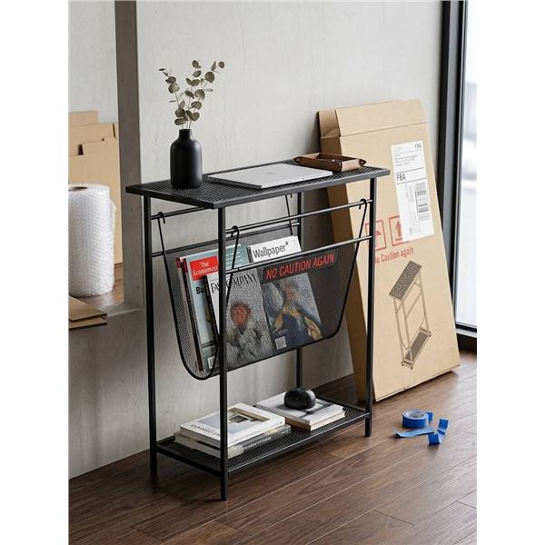 Small End Table Metal Mesh Black 18x7x21 Inch