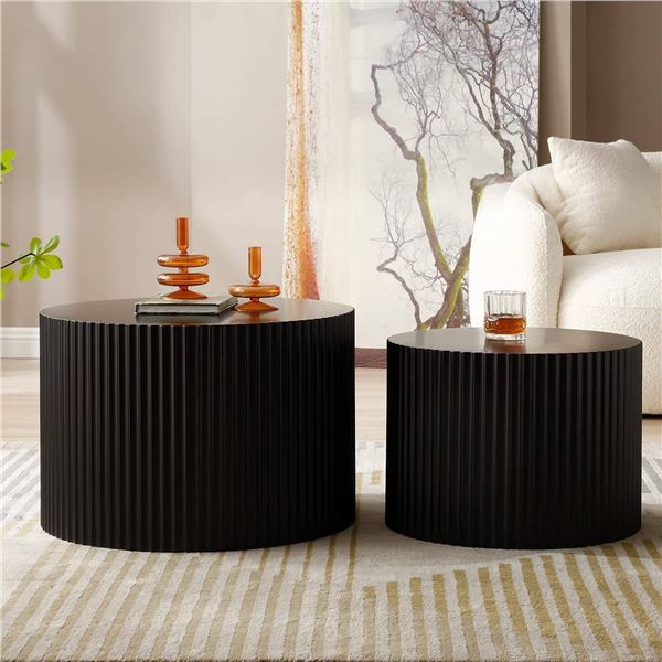 Keyrpus Black Ash Round End Nesting Tables