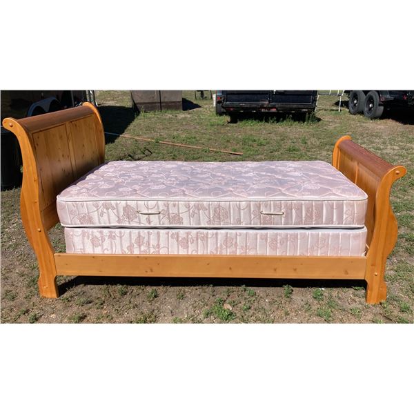 TWIN SOLID PINE SLEIGH BED FRAME WITH MATTRESS AND BOX SPRING SET