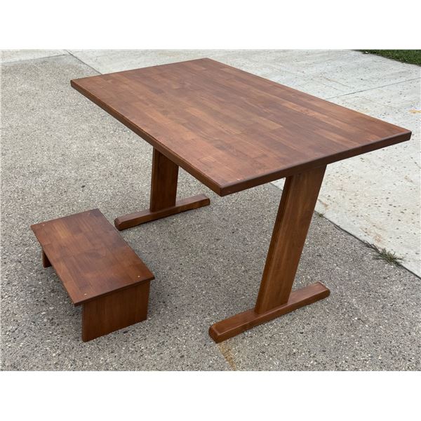 SOLID WOOD RECTANGULAR TABLE/DESK AND MATCHING SMALL BENCH