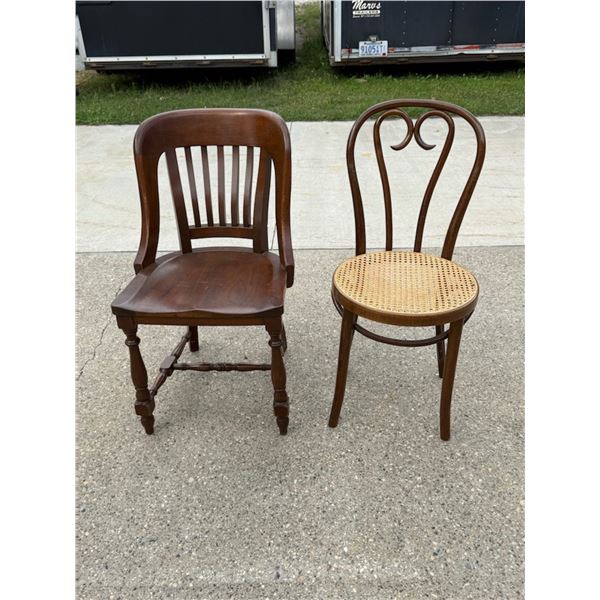 VINTAGE CHAIRS - BENTWOOD CAFÉ CHAIR AND BANKER’S CHAIR; LOT OF 2