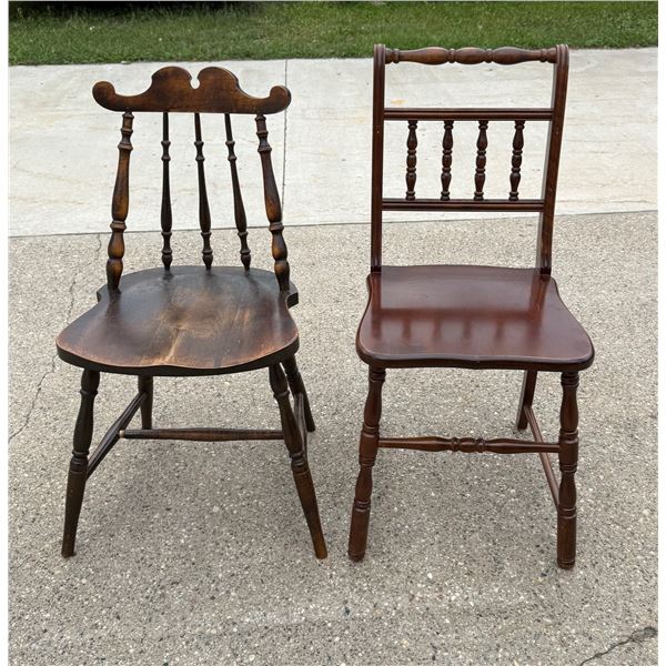 ANTIQUE WOOD SPINDLE BACK CHAIRS; LOT OF 2