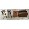 Image 1 : BAR STOOLS, FILE CABINET, AND WOODEN BENCH WITH STORAGE