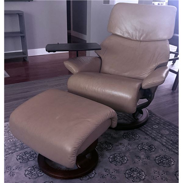 Ekornes Stressless Leather Recliner with Ottoman and Adjustable Tray Table