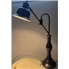 Image 3 : Square Glass-Top Side Table with Natural Wood Burl Base and Metal Desk Lamp