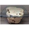Image 5 : Square Glass-Top Side Table with Natural Wood Burl Base and Metal Desk Lamp
