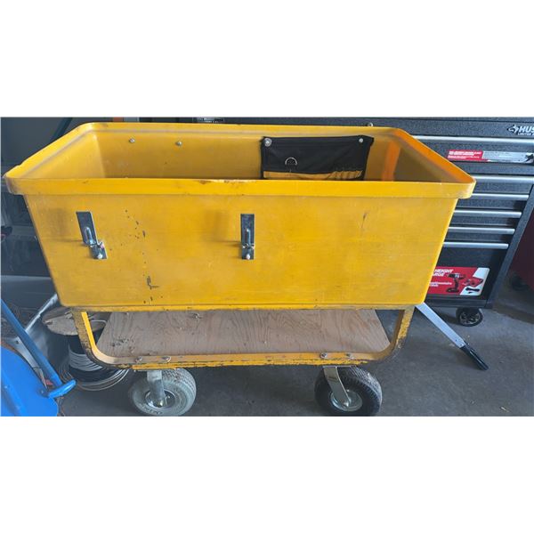 Yellow Utility Cart with Rubber Wheels and Mounted Power Strip