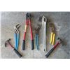 Image 1 : Hand Tools Including Claw Hammers, Pliers, Pipe Wrench and Bolt Cutters