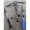 Image 1 : Compound Crossbow with Camouflage Stock, Scope, Crank, Monopod Stand, and Arrows