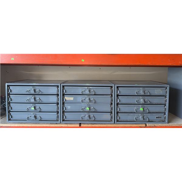 Three Metal Drawer Storage Cabinets with Assorted Hardware