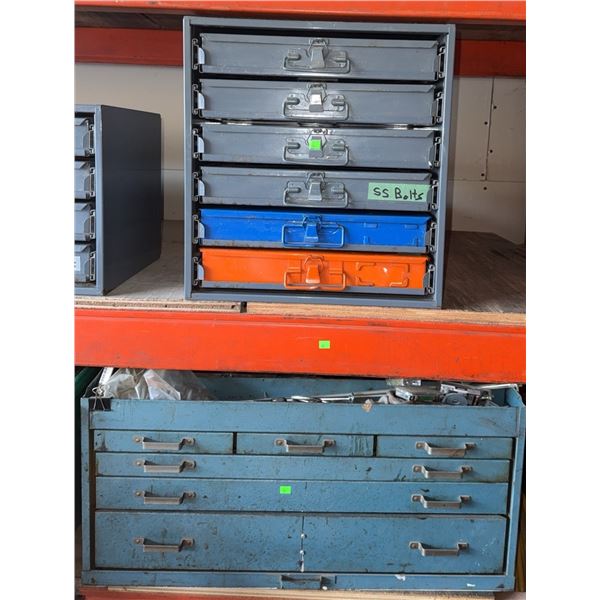 Two Metal Storage Cabinets with Hardware Assortment