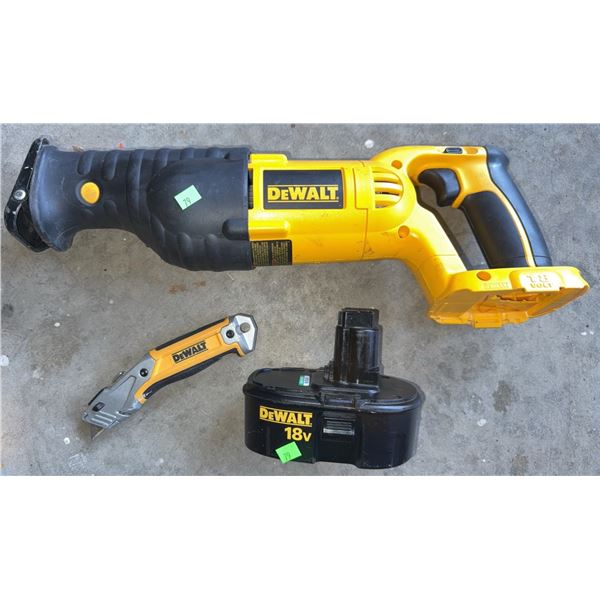 DeWalt 18V Reciprocating Saw, Utility Knife, and Battery