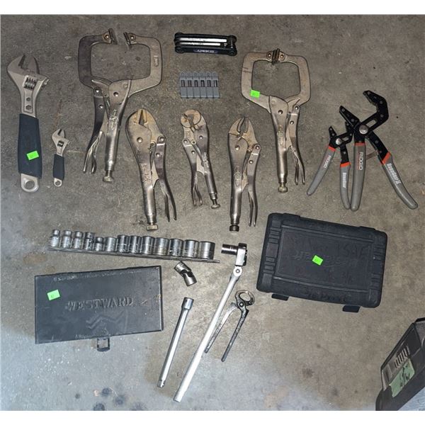 Hand Tool Lot With Westward Socket Set, Vise-Grips, RIDGID Pliers