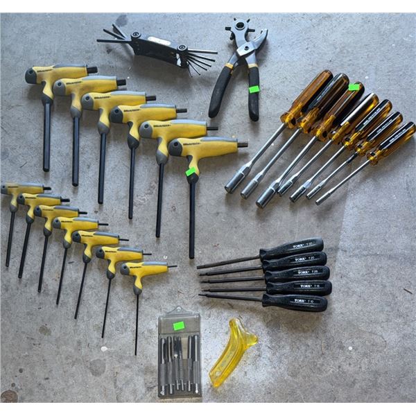Hand Tool Lot Including Snap-on T-Handle Hex Keys, Screwdrivers, and Punches
