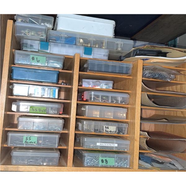 Wood Organizer with Hardware, Fasteners, Sandpaper, and Storage Cases