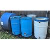 Image 1 : Six Outdoor Plastic and Metal Barrels with Valves and Lids