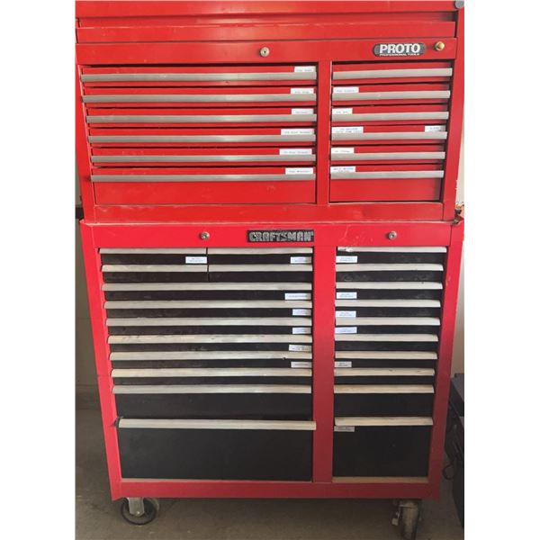 Proto Professional Tools and Double Stacked Craftsman Toolbox Filled with Tools