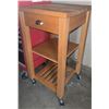 Image 9 : Wood Utility Cart with Drawer and Shelves Plus Large Round Wood Tabletop