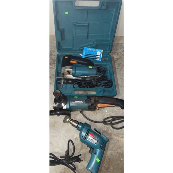 Makita Electric Tool Lot: Angle Grinder, Jig Saw, Drill with Accessories