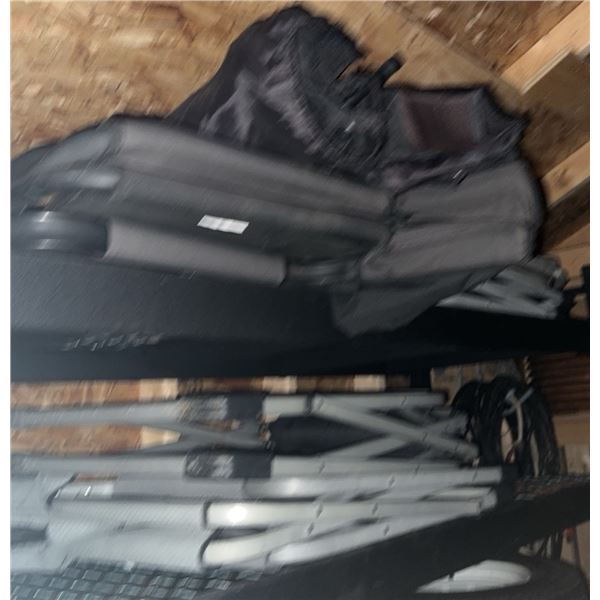 Folding Metal Chairs and Carry Bags on Metal Storage Shelving
