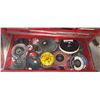 Image 5 : Red Metal Tool Chest with Assorted Hand Tools, Cutters, and Grinding Discs