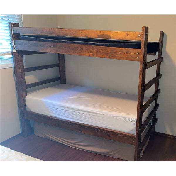 Heavy Duty Wooden Bunk Bed with Built-in Ladder and Twin Mattresses
