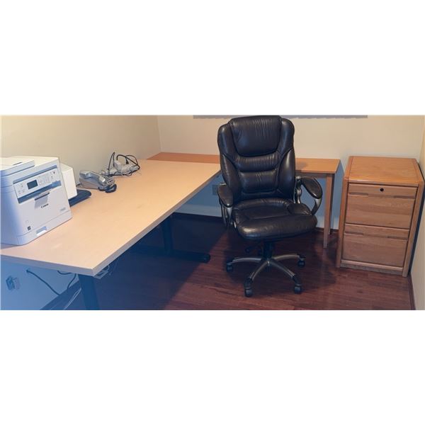 Office Furniture Set with Chair, Large Desk, Filing Cabinet, and Accessories