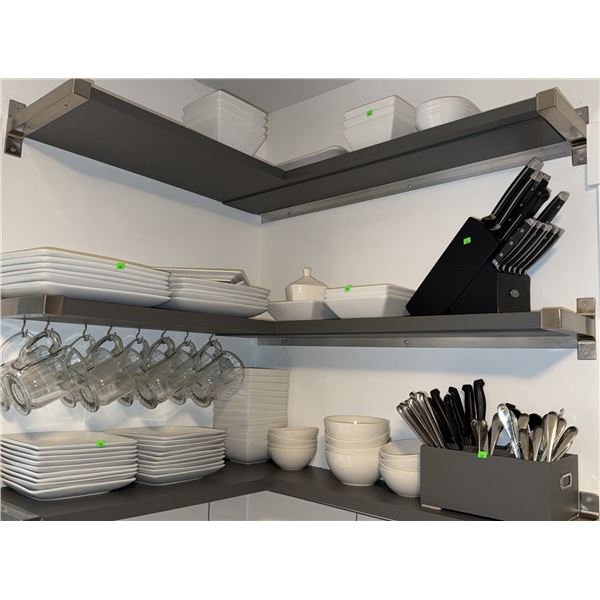 Madison Square Park Porcelain Dinnerware Set with Glass Mugs and Knife Block