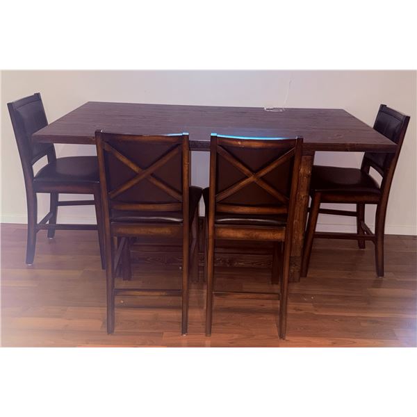 Counter-Height Wood Dining Table with Four Faux Leather Chairs