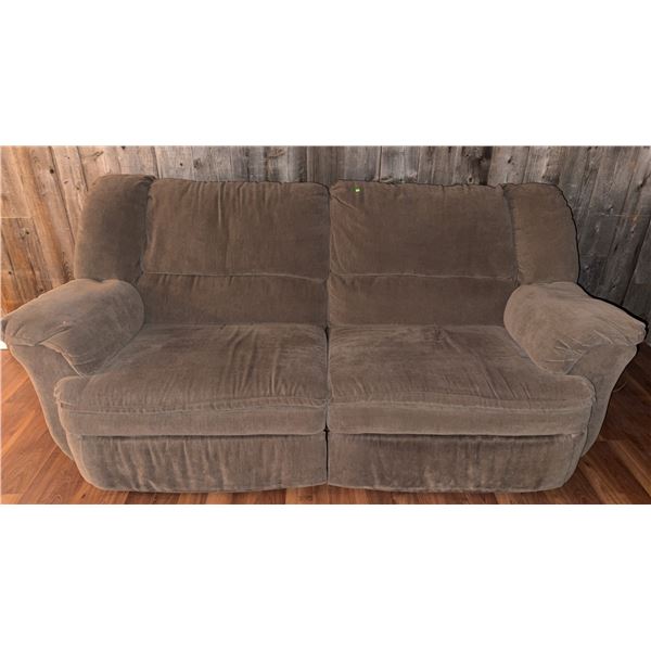 Beige Microfiber Reclining Sofa with Dual Footrests