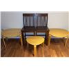 Image 1 : 2 Wooden Slat Back Chairs and 3 Round Blonde Wood Tables