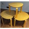 Image 4 : 2 Wooden Slat Back Chairs and 3 Round Blonde Wood Tables