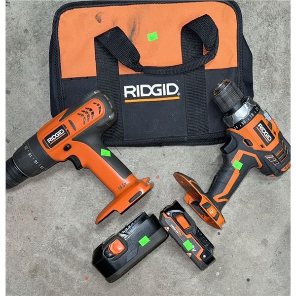 RIDGID 18V Cordless Drill Set with Two Drills, Two Batteries, Charger, and Bag