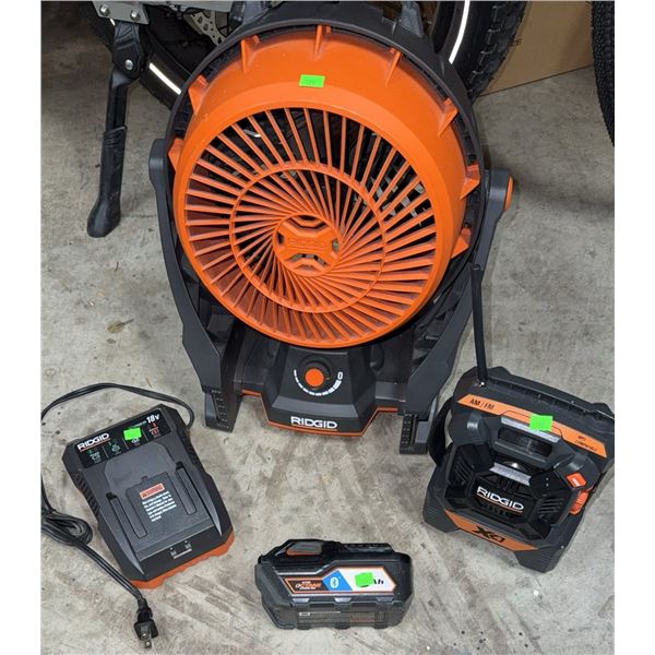 Ridgid 18V Hybrid Jobsite Fan, X4 AM/FM Radio, Charger, and Octane Battery