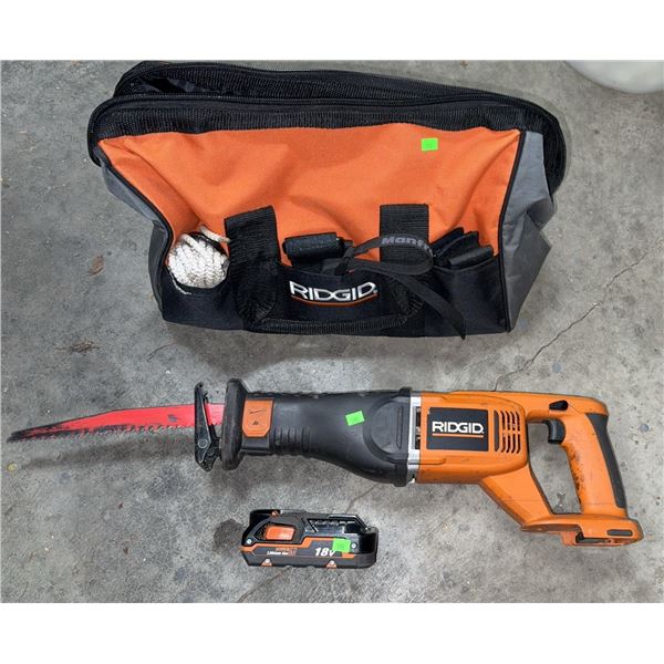 RIDGID 18V Cordless Reciprocating Saw, 18V Battery, and Soft Tool Bag