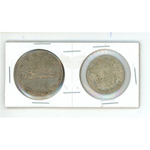 1951 Silver Dollar and 50 Cent Silver Coin