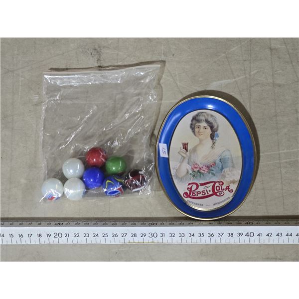 Tray & 8 large Pepsi marbles