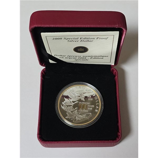 2008 Special Edition Proof .925 Silver Dollar Celebrating 100 Years Royal Canadian Mint