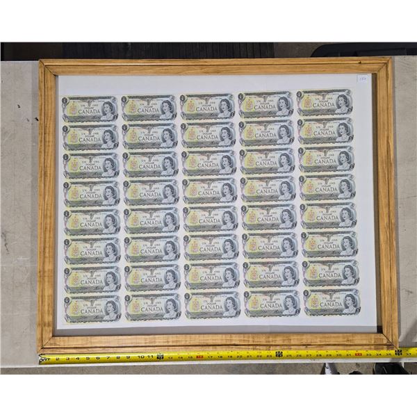 Framed uncut sheet of 1973 BOC Notes - 27.75"x 36"