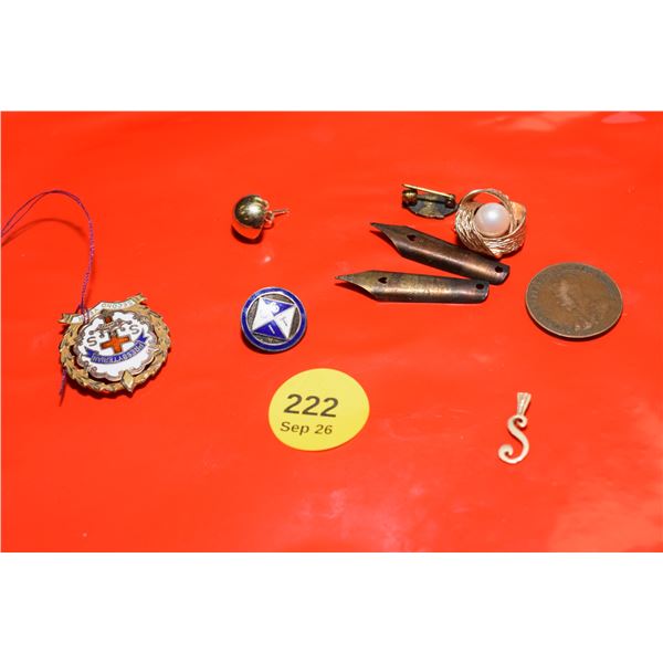 Gold Pendant, Old Penny, Old Pen Nibs, etc.