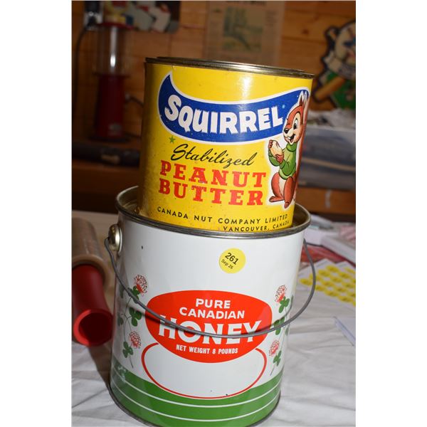 Squirrel Peanut Butter Tin, Canadian Honey Tin